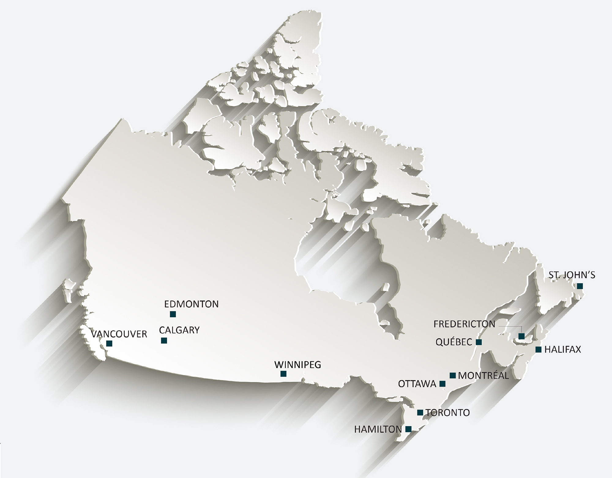 Map showing Courts Administration Service office locations across Canada