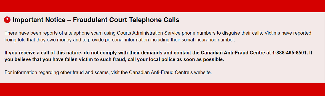 Tab 3: Important notice on the fraudulent Court Telephone Calls